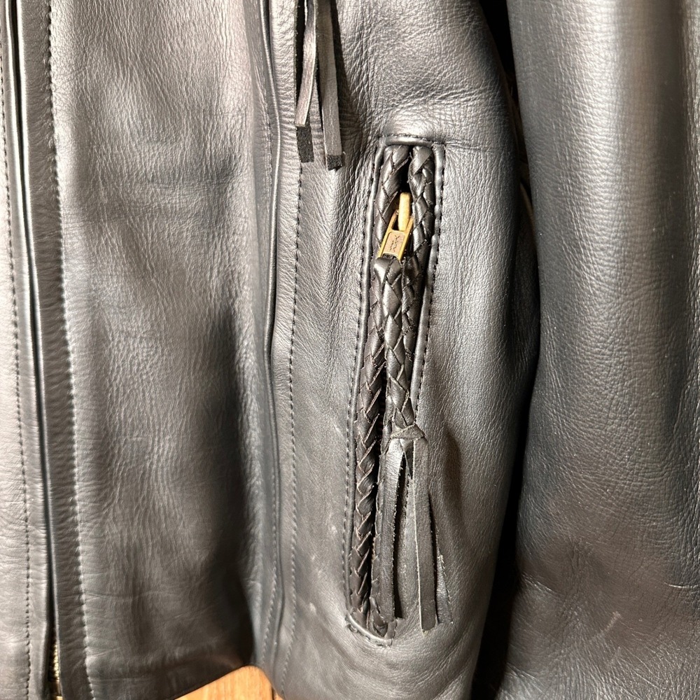VTG NOS Western Cowboy Woven Trim Black Leather Bikercore Mens Small Streetwear - Picture 3 of 16